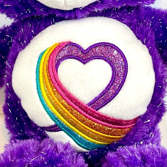 35th Anniversary LIMITED EDITION 13" Purple Glitter Rainbow Heart Care Bear - Picture 3 of 6
